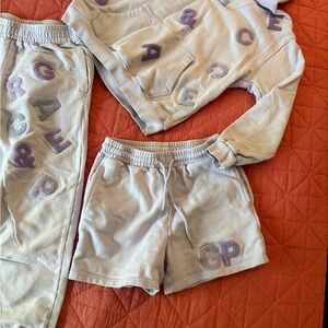 Women’s lavender sweatsuit set with Grace & Peace felt letters